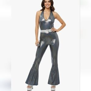 70s Disco Costume Women's Small Morph Costumes Flare Metallic Jumpsuit With Belt